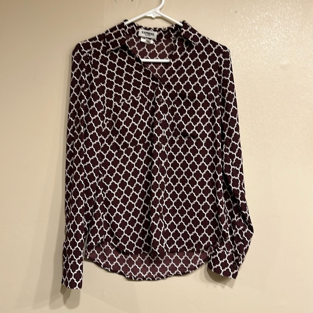 👚 SOLD 👚 Express Womens Portofino Blouse Shirt Slim Fit Maroon Size S Button